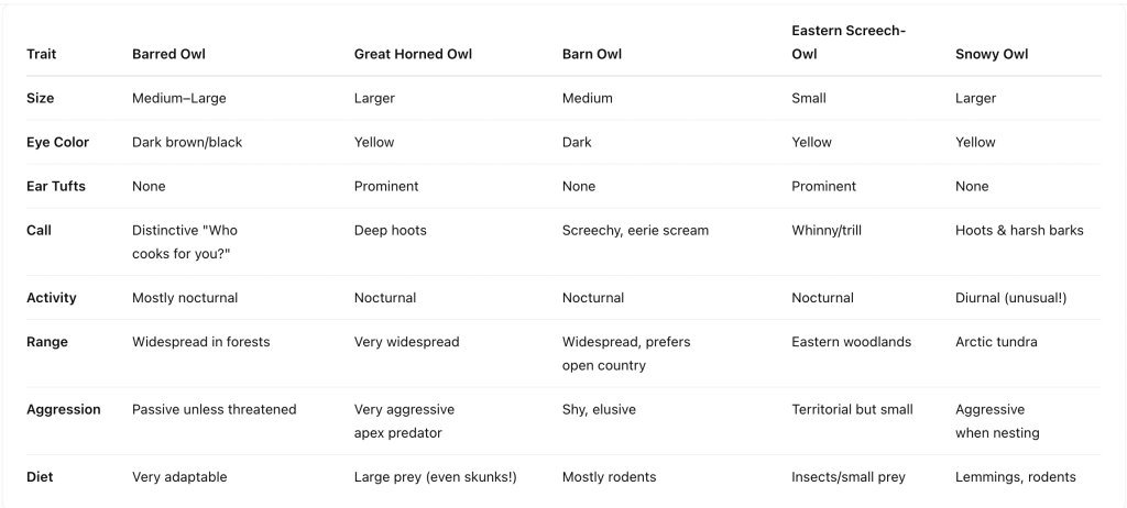 Barred Owls compared to others